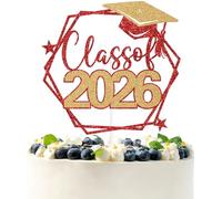 Red & Gold Glitter Class of 2026 Cake Topper, Congrats 2026/Congratualtions 2026 Graduate, 2026 High School Graduation Party Decorations Supplies
