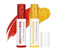 Red & Gold Glitter Stick for Body, Face & Hair - Holographic Shimmer Balm - No-Mess Roll-On Design, Long-Lasting Sparkle - Nice for Festival, Party & Cosplay Makeup