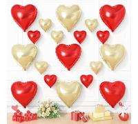 Red Gold Heart Balloons, 19PCS Red Champagne Gold Heart Shape Balloon, 18Inch with 10Inch Helium Foil Love Balloon for Birthday Baby Shower Bridal Wedding Party Decorations