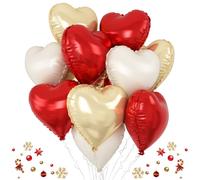 Red Gold Heart Balloons Foil, 12Pcs 18 Inch Metallic Red Gold Cream Beige Heart Shape Foil Balloon for Girls Women Birthdays Wedding Baby Shower Valentines Mother's Day Xmas Christmas Party Decor