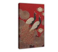 Red-Gold Japanese Peacock Artistic Bird Canvas Poster Bedroom Decor Landscape Office Room Decor Gift 20" L X 30" W