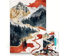 Red Gold Landscape Hard Jigsaw Puzzle for Adults 1000 Pieces Mind Puzzle Calm Relax Art Assembly (38x26cm)