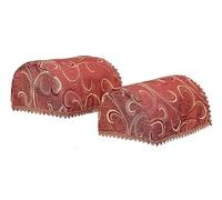 Red & Gold Scroll Swirl Design Pair of Standard Round Arm Caps Lace Trim Furniture Cover