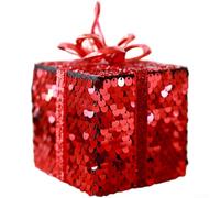 Red Gold Sequin Present Bag Ornament 7cm Plastic(3pcs Red)