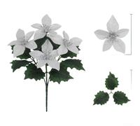 Red Gold Silver Poinsettia Bouquet 20cm Silk(AHF649-200-5 Silver) | Lifelike silk texture, embossed petals, subtle glitter, 20cm size, red gold silver colors