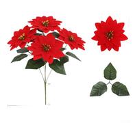 Red Gold Silver Poinsettia Bouquet 20cm Silk(AL681-240-5) | Lifelike silk texture, embossed petals, subtle glitter, 20cm size, red gold silver colors