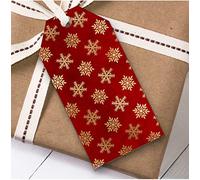 Red Gold Snowflakes Christmas Gift Tags (Present Favor Labels)