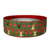 Red & Gold Tartan Reindeer Christmas Santa Grosgrain 25mm Ribbon for Gift Wrapping Bows & Christmas Eve Boxes Decorations (2.3m)