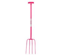 Red Gorilla 4 Prong Manure Fork With T Handle - Heavy Duty High-Tensile Steel - Lightweight & Ergonomic - Pink