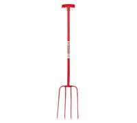 Red Gorilla 4 Prong Manure Fork With T Handle - Heavy Duty High-Tensile Steel - Lightweight & Ergonomic - Red
