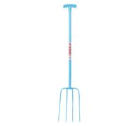Red Gorilla 4 Prong Manure Fork with T Handle Sky Blue Lightweight For Stable Bedding Mucking Out Metal Pitchfork for Hay and Garden Compost 114cm Long