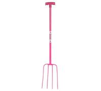Red Gorilla 4 Prong Manure Fork with T Handle Pink Lightweight For Stable Bedding Mucking Out Metal Pitchfork for Hay and Garden Compost 114cm Long