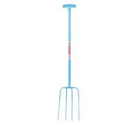 Red Gorilla 4 Prong Manure Fork with T Handle Sky Blue Lightweight For Stable Bedding Mucking Out Metal Pitchfork for Hay and Garden Compost 114cm Long