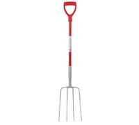 Red Gorilla 4 Prong Pro Manure Fork with D Handle Red Lightweight For Stable Bedding Mucking Out Metal Pitchfork with Steel Head Rust Resistant for Hay and Garden Compost 113cm Long