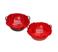 Red Gorilla Fabric Tub Covers Twin Pack Breakfast and Dinner in Red Elasticated Stretch Durable Polyester Ideal for Animal Feed Buckets or Tubs Showerproof Size M-L