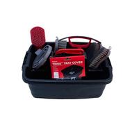 Red Gorilla Horse Grooming Kit 9 Piece Equestrian Care Gift Set 4 Brushes Sweat Scraper Curry Comb Hoof Pick Red Tray and Waterproof Cover (Black)