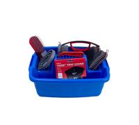 Red Gorilla Horse Grooming Kit 9 Piece Equestrian Care Gift Set 4 Brushes Sweat Scraper Curry Comb Hoof Pick Red Tray and Waterproof Cover (Blue)