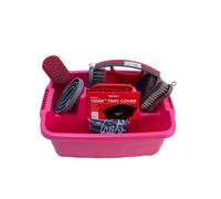 Red Gorilla Horse Grooming Kit 9 Piece Equestrian Care Gift Set 4 Brushes Sweat Scraper Curry Comb Hoof Pick Red Tray and Waterproof Cover (Pink)