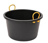 Red Gorilla Multi Tub 40L Heavy Duty Shallow Round Black Rigid Tub with Rope Handles for Building Industrial and Construction Strong Durable 30cm x 50cm