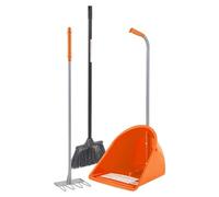 Red Gorilla Orange TIDEE Companion Set Rake Mini Broom and Large Scoop Shovel for Horse Manure Multi Purpose Large Lightweight Dustpan for Paddock Stable Horsebox Garden or Building Site Waste