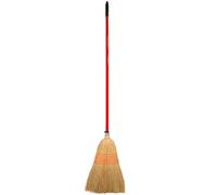 Red Gorilla Traditional Large Corn Broom in Red with Natural Straw Bristles Outdoor or Indoor Sweeping Brush for Yard Stable Garden Wooden Handle 1.66m