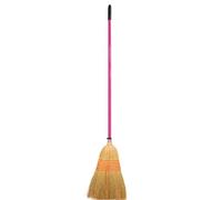 Red Gorilla Traditional Large Corn Broom with Natural Straw Bristles Outdoor or Indoor Sweeping Brush for Yard Stable Garden Wooden Handle 1.66m (Pink)