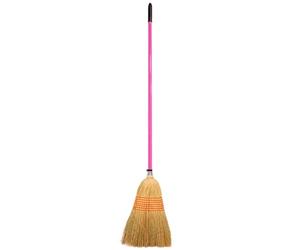 Red Gorilla Traditional Standard Corn Broom with Natural Straw Bristles Outdoor or Indoor Sweeping Brush for Yard Stable Garden Wooden Handle 1.5m (Pink)