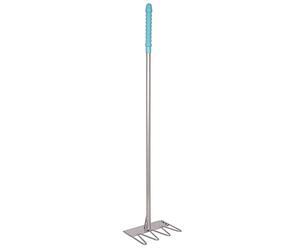 Red Gorilla Tubtrug Tidee Rake 80cm Lightweight Steel with Sky Blue Plastic Grip for Stable Hay Bedding or Garden Use