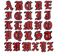 Red Gothic Iron on Old English Letter Patches A-Z 2" Embroidered Heat Transfer/Sew on Varsity Initial Vintage Alphabet Felt Letters Monogram Custom Name Patch for Clothing Letterman Jacket