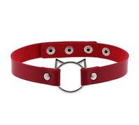 (red) Gothic Pu Leather Lock Hollow Cat Spike Rivet Collar Studded Punk Choker Necklace For Women Chocker Goth Jewelry