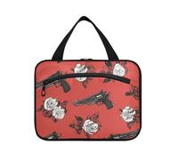 Red Gothic Rose with Metal Hanging Large Make up Bag with Hook, Designer Collapsible Toiletry kit for Women Travel Camping estuche de maquillaje para Mujer L
