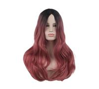 Red gradient wig head covering center parted big wave fashion party wig