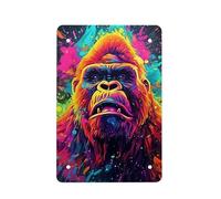 Red Graffiti Gorilla Print Cool Animal Metal Tin Poster Wall Art Prints Cute Colorful Graffiti Animals Pictures Wall Decor for Cafe Bar Home Decorations