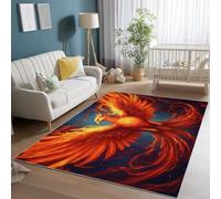 Red Gray Area Rug, Fantasy Phoenix Wings Texture Print Carpet, Indoor Non-Slip Kids Rug for Room Sofa Living Room Mat Bedroom Home Decor Floor Mats 120 x 180 cm/47.2 x 70.8 Inch