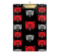 Red Gray Bears Black Clipboard Cute Clipboard Paperboard Chic Design Clipboards, A4 Letter Size 12.5 x 9 Inches Gold Clip
