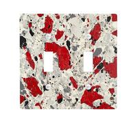 Red Gray Marble Decorative Switch Cover 2 Gang Double Toggle, Abstract Modern Wall Plate Cover, Standard Size, Grey Luxury Simple Electrical Faceplate for Bedroom Living Room Decor