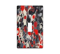 Red Gray Marble Decorative Switch Cover Plate 1 Gang Single Toggle, Abstract Modern Electrical Faceplate for Bedroom Bathroom Decor, Grey Luxury Simple Standard Size Switchplate