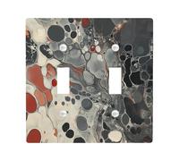 Red Gray Marble Switch Cover Wall Plate 2 Gang Double Toggle, Abstract Modern Electrical Faceplate for Bedroom Bathroom Decor, Grey Luxury Simple Standard Size Switchplate