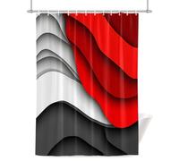 Red Gray Shower Curtain for Bathroom, Abstract Gradient Ocean Waves Geometric Modern Waterproof Cloth Fabric Bathroom Accessories Set with 12 Rust Proof Plastic Hooks, 48” x 72”