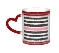 Red & Gray Stripes Print Thermal Color Changing Mug, Ceramic Coffee Cup, Magic Mug for Home Office Cafe