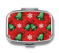 Red Green Bell Pill Box 2 Compartments Portable Travel Pill Case Mini Medicine Organizer for Pocket Purse Metal Waterproof Medicine Container Holder Vitamin Fish Oil
