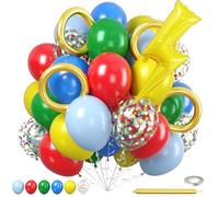 Red Green Blue Balloons, 60pcs Circus Carnival Balloons, Star Colorful Confetti Gold Long Balloon With Lightning Foil Balloon For Birthday Baby Shower Circus Carnival Theme Party Wedding Decoration