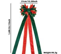 (Red Green Bow) Large Fabric Beautiful Bow For Christmas Tree Topper In Silver Blue Option Color