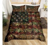 (Red Green Brown, Single(No Comforter)) Homewish Hunting Bear Deer Comforter Cover Army Green Camo American Flag Bedding Set Double For Kids Boys Teen Men,Woodland Hunting Theme Duvet Cover