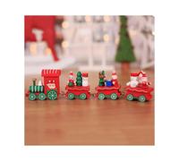 (Red Green) Christmas 4 Wooden Section Train Decoration Jewelry Festival Childrens Gift