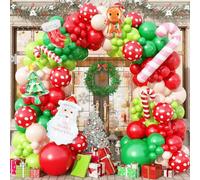 Red Green Christmas Balloon Arch Garland Kit, Santa Christmas Tree Gingerbread Candy Cane Peppermint Foil Balloons Red White Green Balloon for Xmas Friendsmas Elf Birthday Baby Shower Party Decoration