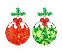Red Green Christmas Earrings for Women Round Jingle Bell Dangle Earrings Merry Christmas Holiday Party Studs Drop Earrings Lightweight Hypoallergenic Earrings Holiday Jewelry Gift for Women
