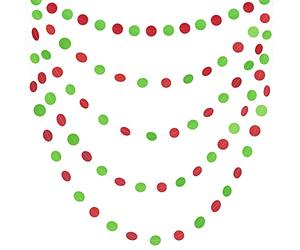 Red Green Christmas Streamers Decorations, UNIIDECO Xmas Tree Ornaments Accessories, Circle Dots Paper Garland, Fiesta Birthday Loteria Party Banner Streamer Background Supplies Chriatmas Decor