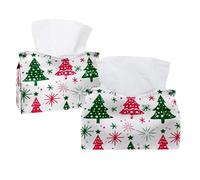 Red Green Christmas Tree White Background Collapsible Storage Tissue Box - Foldable Desktop Organizer, 7.48 x 5.51 x 5.91 Inches, Lightweight (63g) for Home, Office & Car