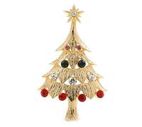Red, Green, Clear, Pink Austrian Crystals Christmas Tree Brooch In Gold Plating - 60mm Length